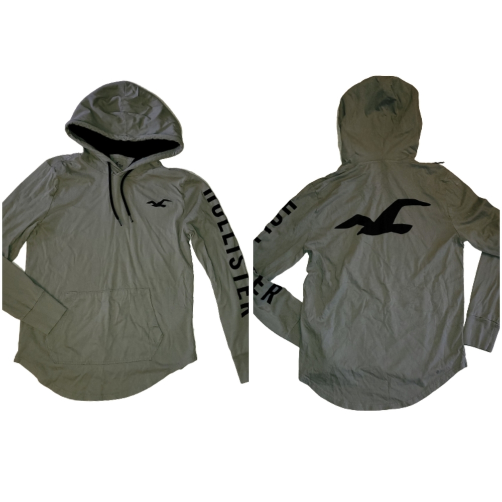 Hollister Mens Pullover TShirt Hoodie Sage/Army Green Long Sleeve Small - Picture 2 of 11